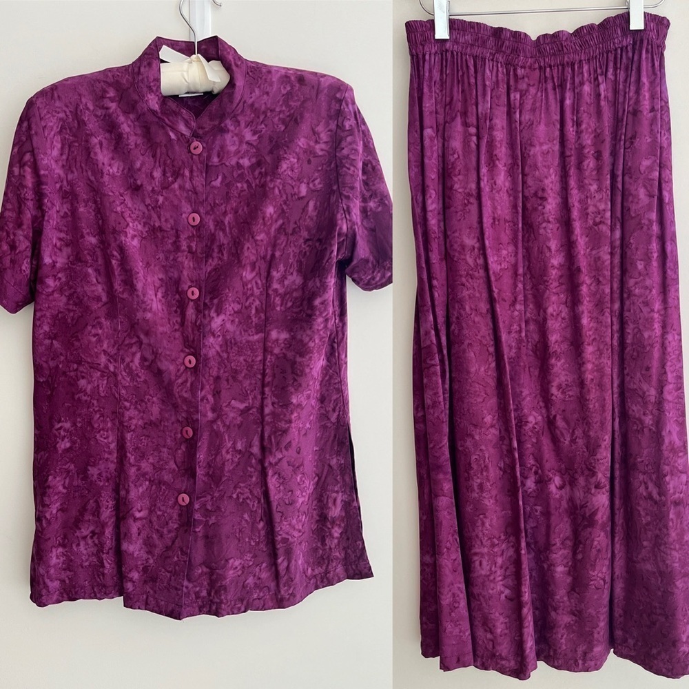 GOOD EARTH CLOTHING 2 Piece Maxi Skirt & Top Separates Batik Rayon Lightweight